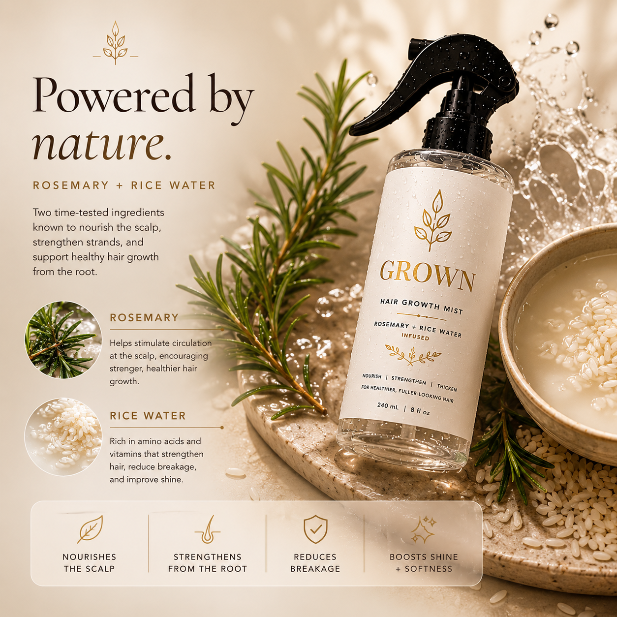 Powered by Nature — Rosemary + Rice Water